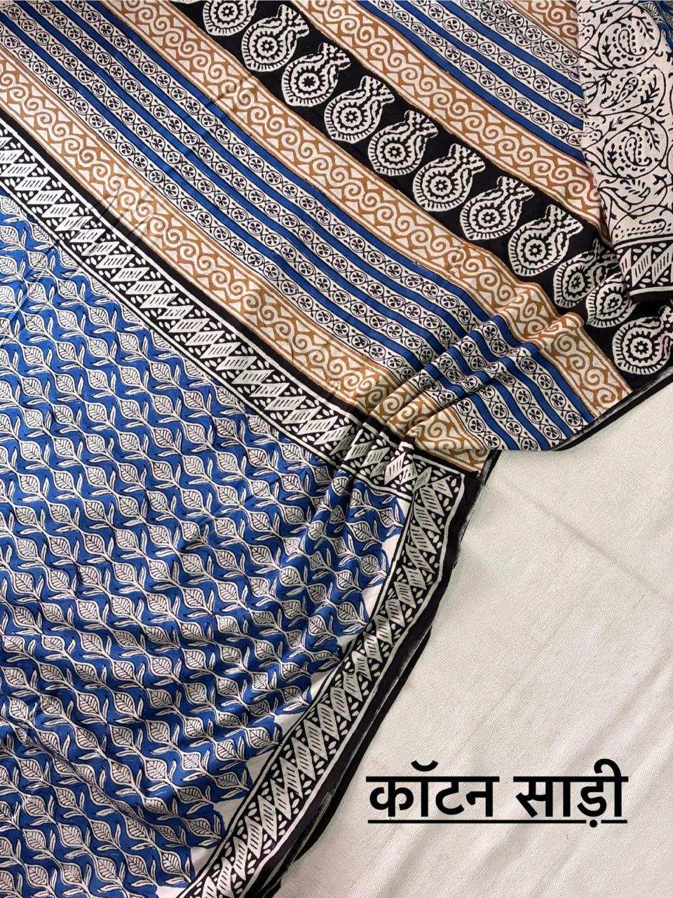 Hand Block Printing Saree In Mulmul Fabric