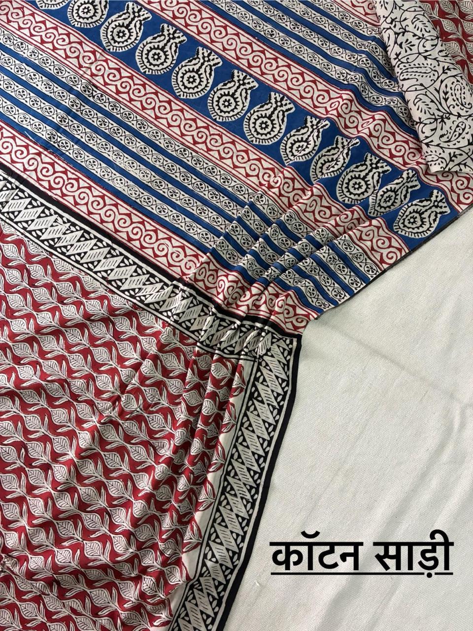 Hand Block Printing Saree In Mulmul Fabric