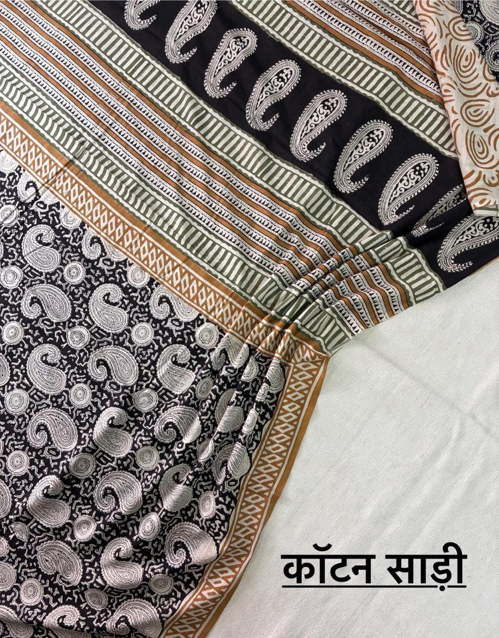 Hand Block Printing Saree In Mulmul Fabric