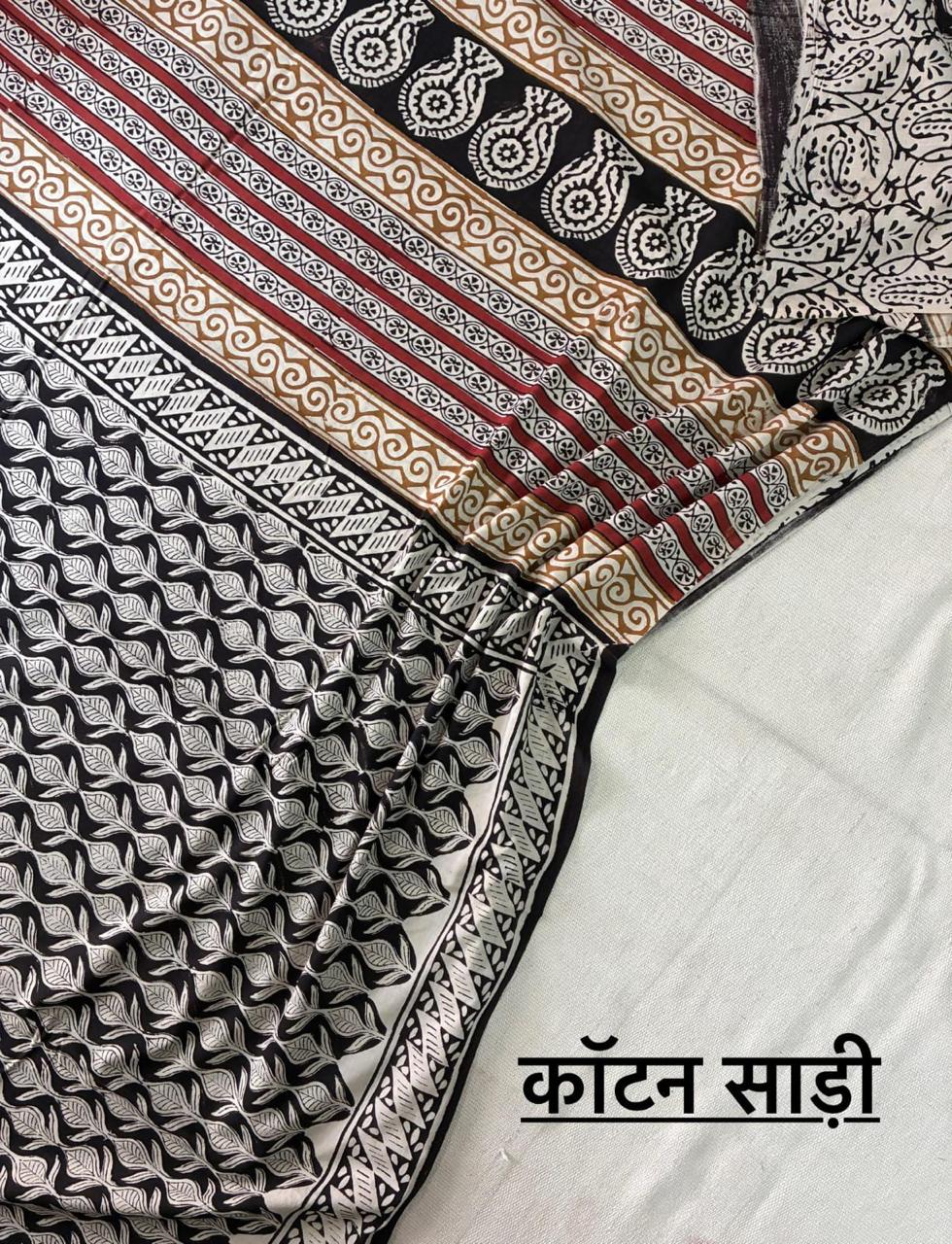 Hand Block Printing Saree In Mulmul Fabric