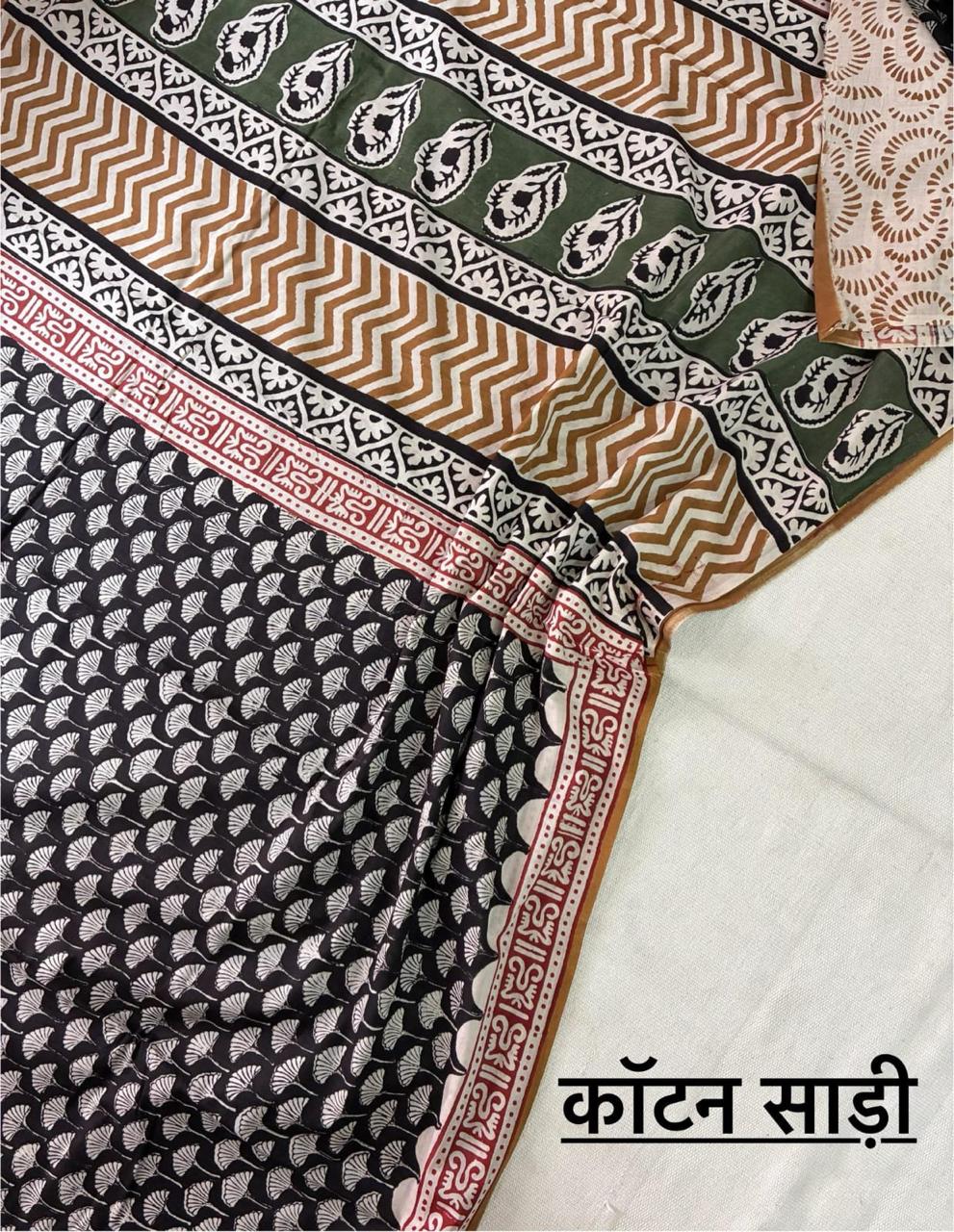 Hand Block Printing Saree In Mulmul Fabric