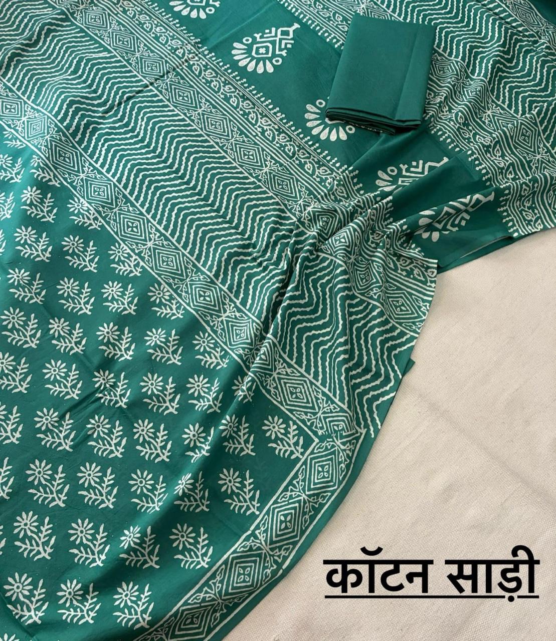 Hand Block Printing Saree In Mulmul Fabric
