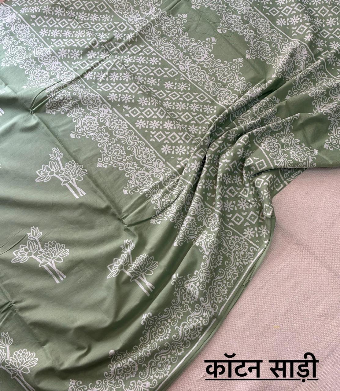 Hand Block Printing Saree In Mulmul Fabric