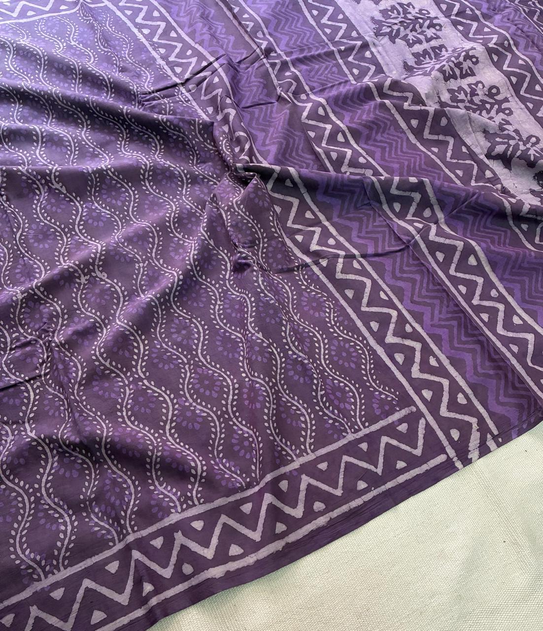 Hand Block Printing Saree In Mulmul Fabric