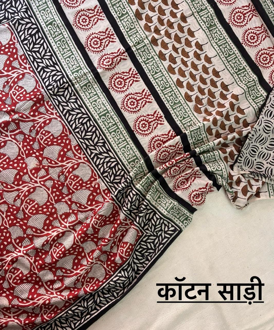 Hand Block Printing Saree In Mulmul Fabric