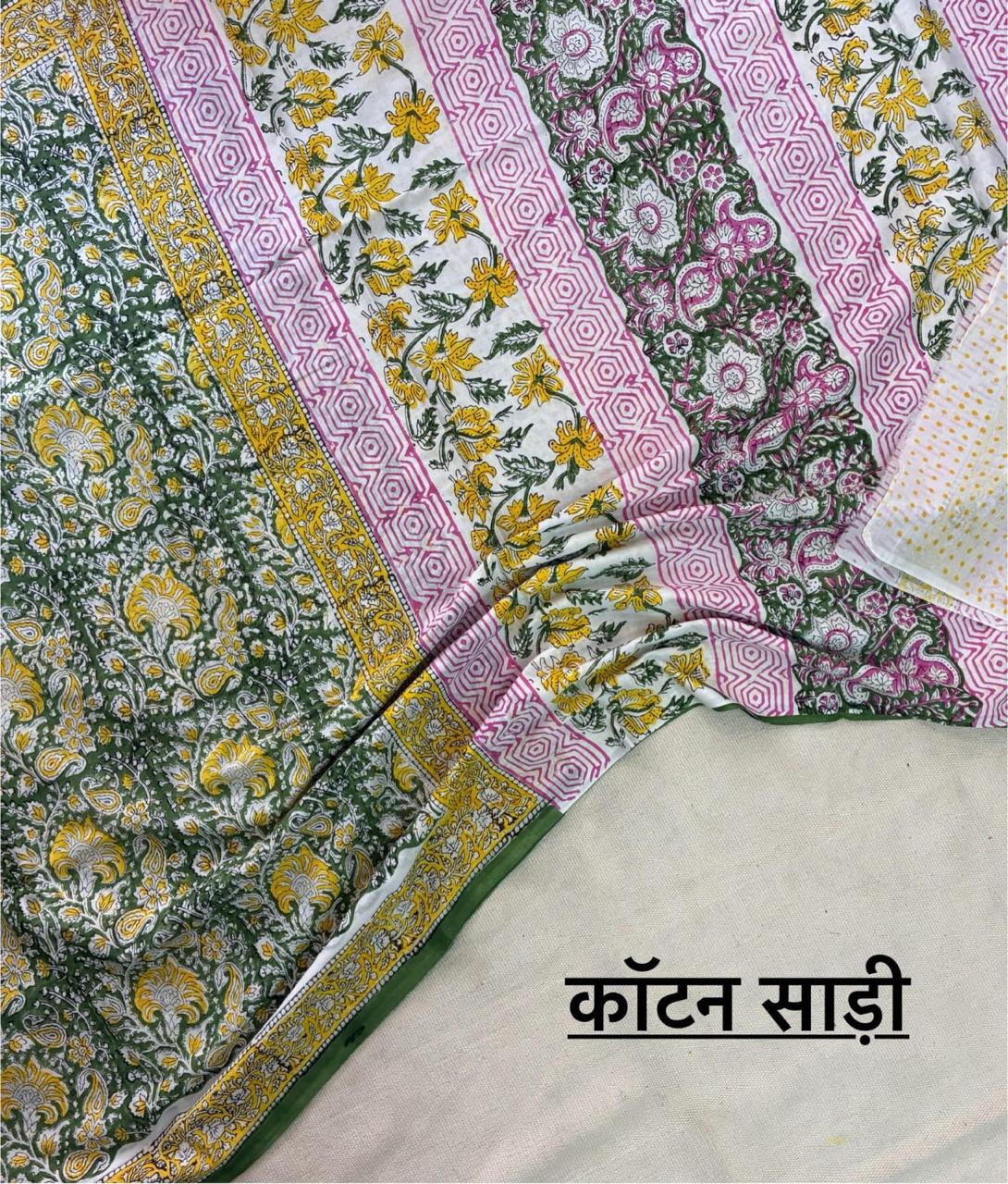 Hand Block Printing Saree In Mulmul Fabric