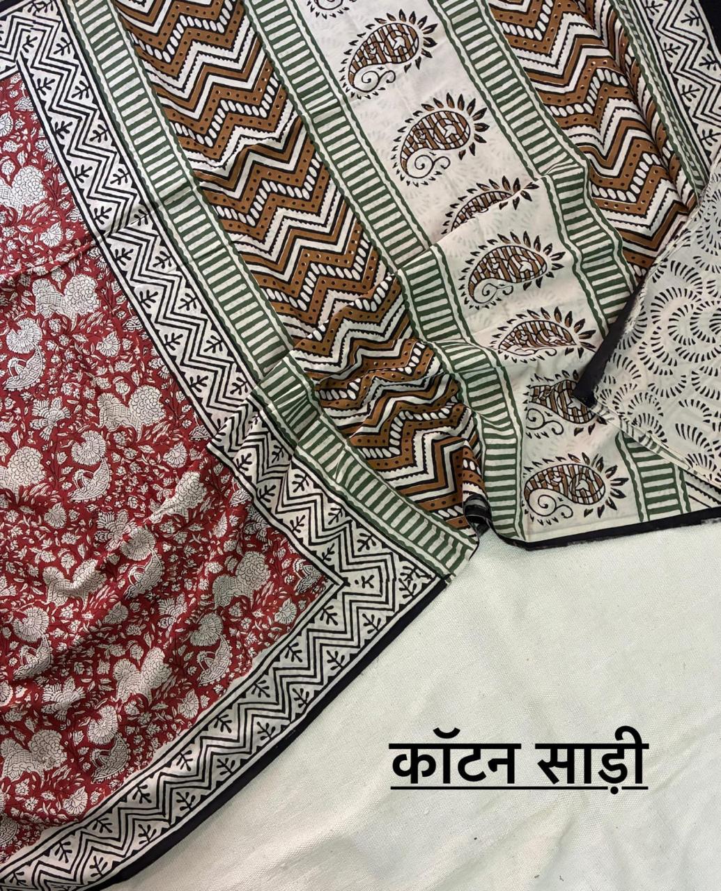 Hand Block Printing Saree In Mulmul Fabric