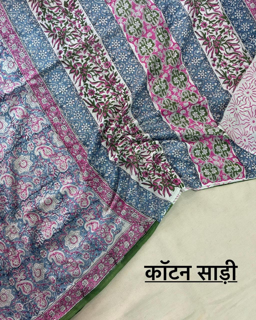 Hand Block Printing Saree In Mulmul Fabric