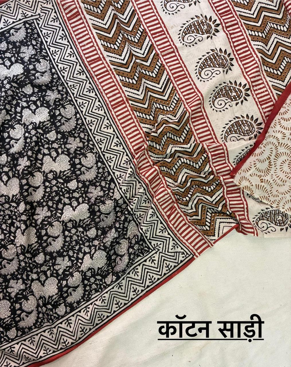 Hand Block Printing Saree In Mulmul Fabric
