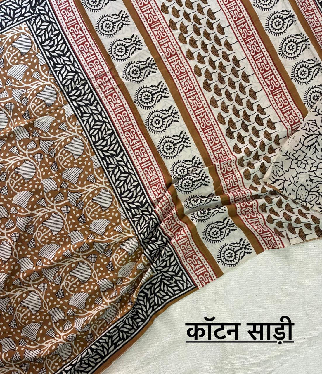 Hand Block Printing Saree In Mulmul Fabric