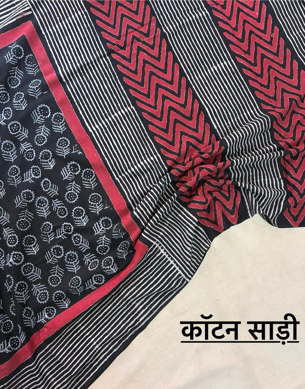 Hand Block Printing Saree In Mulmul Fabric