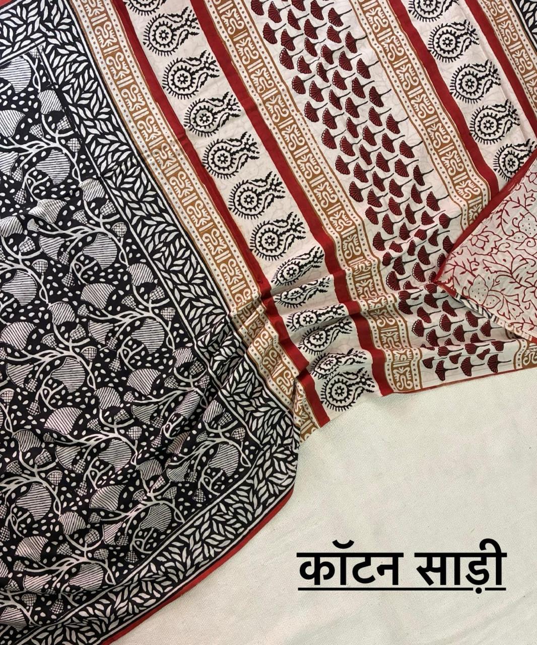 Hand Block Printing Saree In Mulmul Fabric