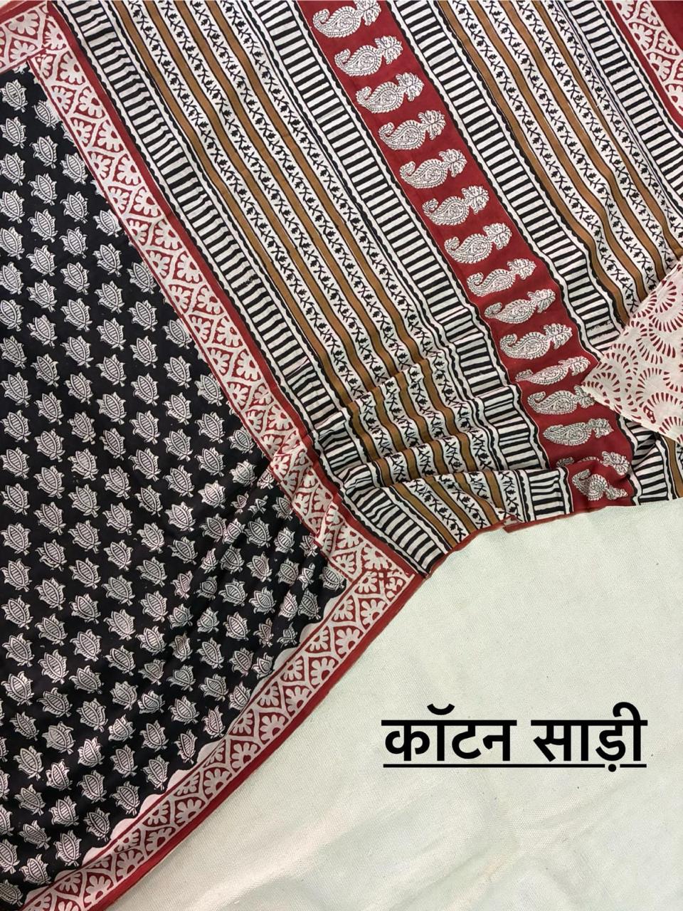 Hand Block Printing Saree In Mulmul Fabric