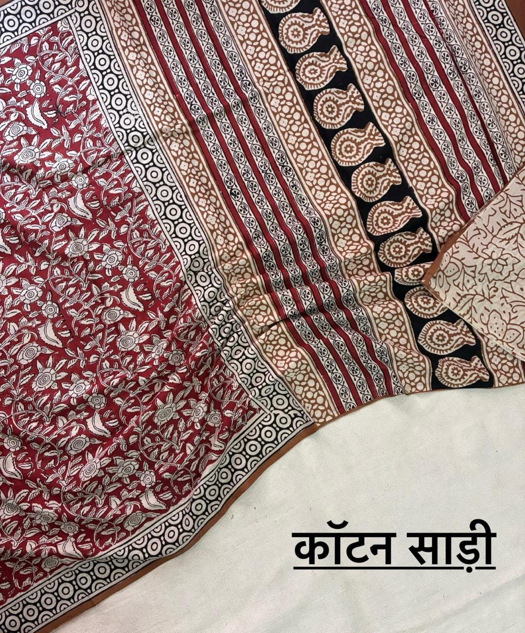 Hand Block Printing Saree In Mulmul Fabric