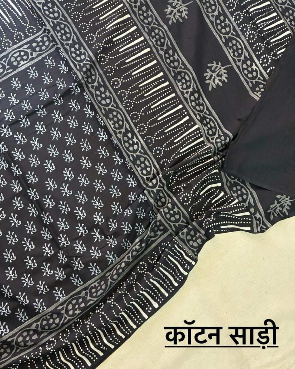 Hand Block Printing Saree In Mulmul Fabric