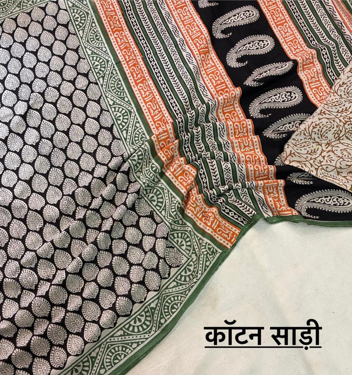 Hand Block Printing Saree In Mulmul Fabric