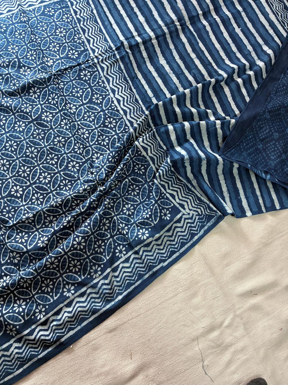 Hand Block Printing Saree In Mulmul Fabric
