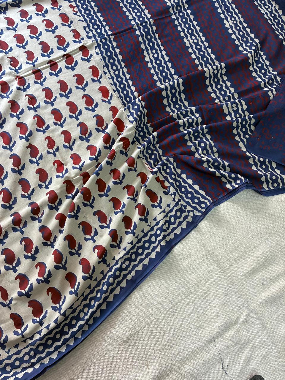 Hand Block Printing Saree In Mulmul Fabric
