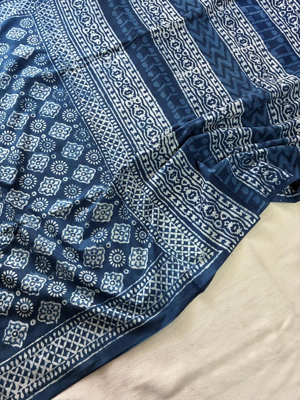 Hand Block Printing Saree In Mulmul Fabric