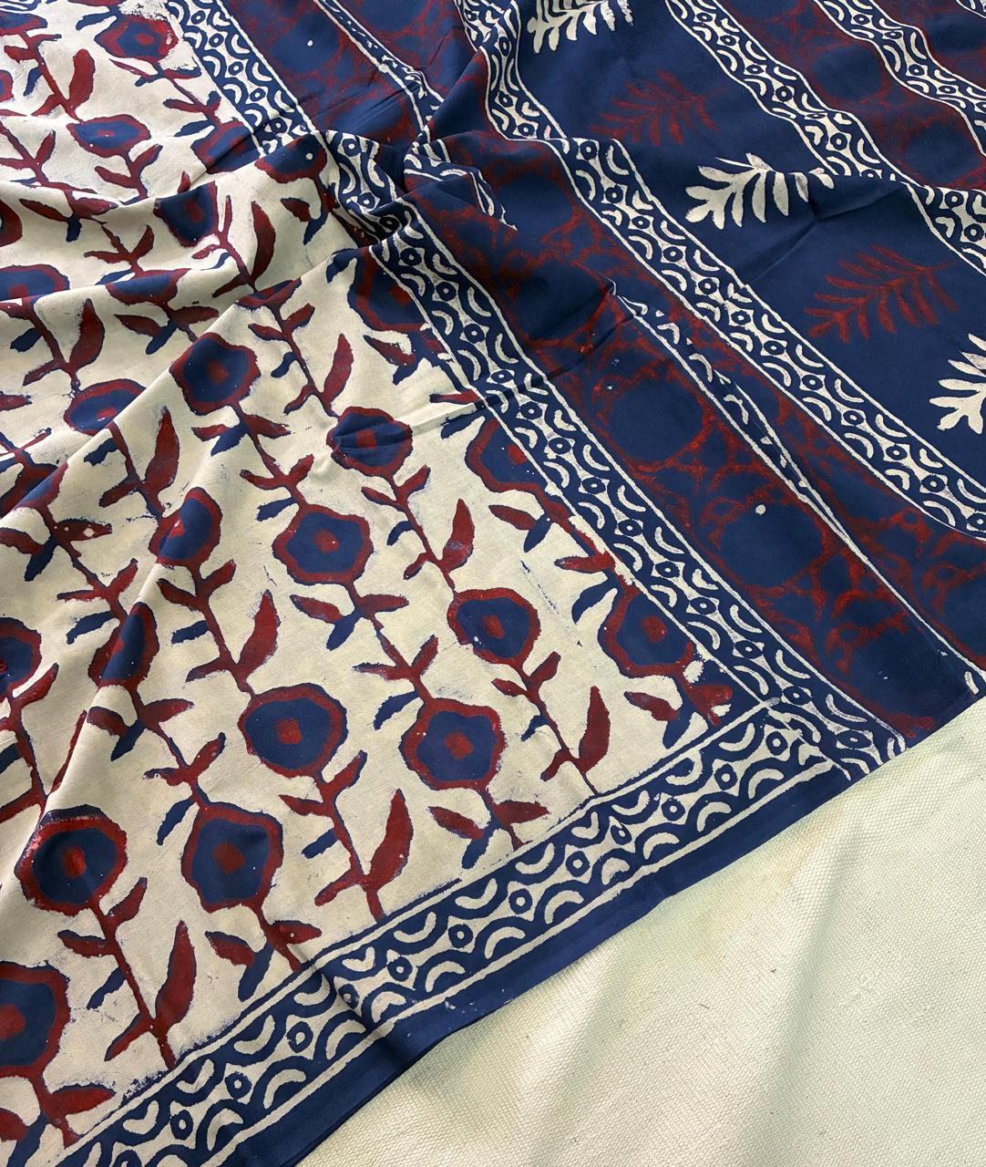Hand Block Printing Saree In Mulmul Fabric