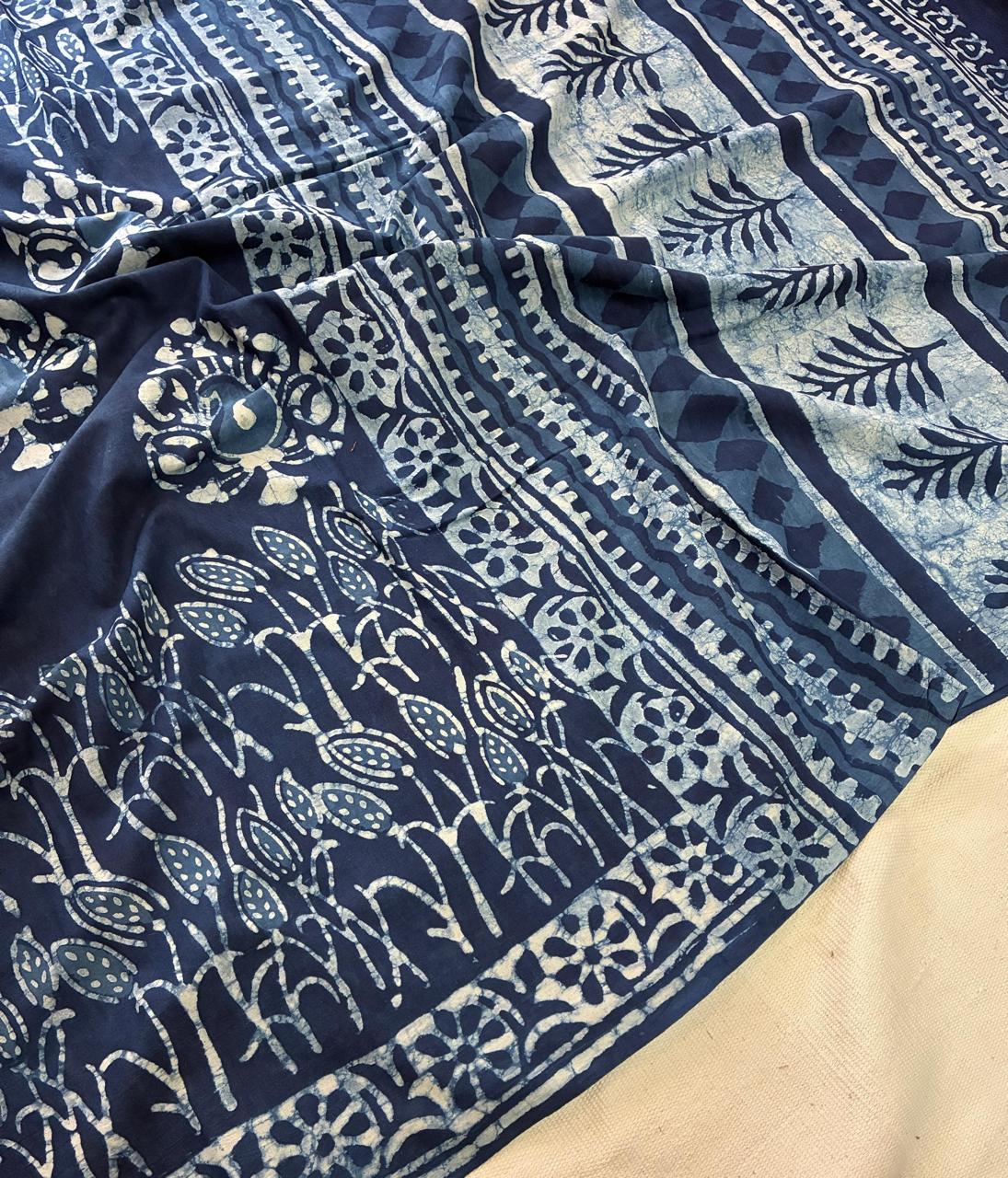 Hand Block Printing Saree In Mulmul Fabric