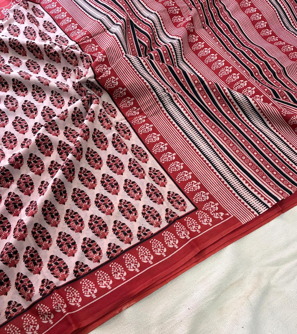 Hand Block Printing Saree In Mulmul Fabric