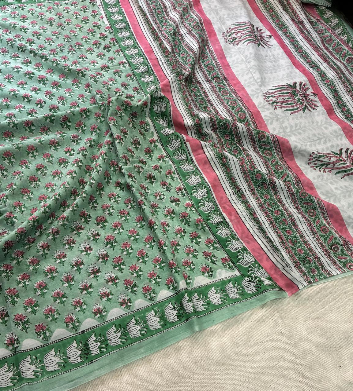 Hand Block Printing Saree In Mulmul Fabric