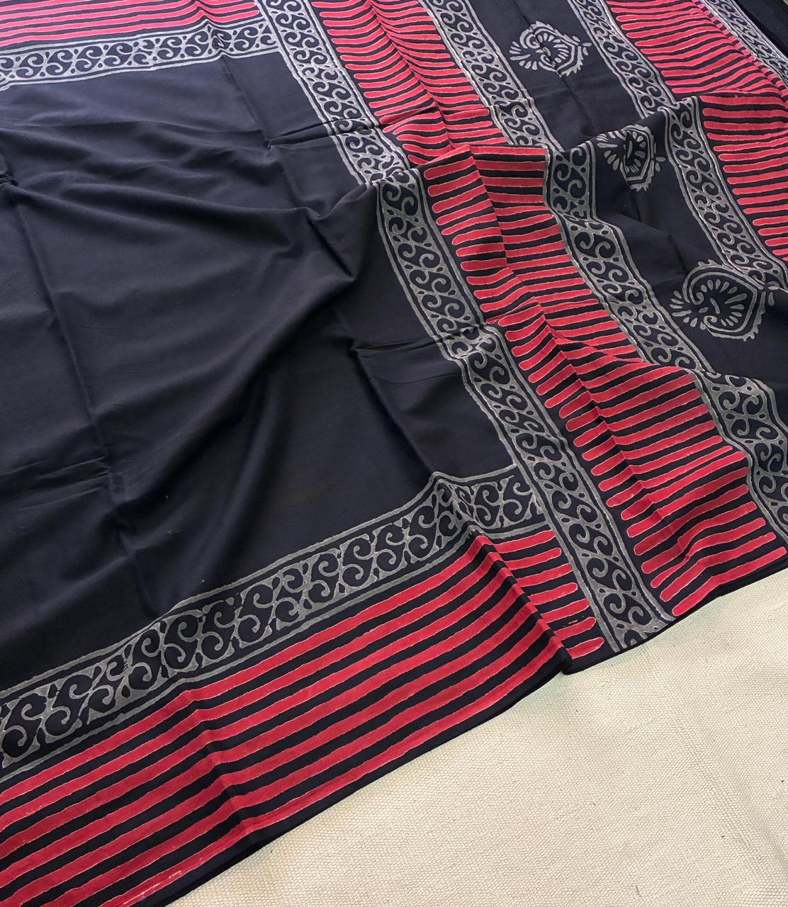Hand Block Printing Saree In Mulmul Fabric