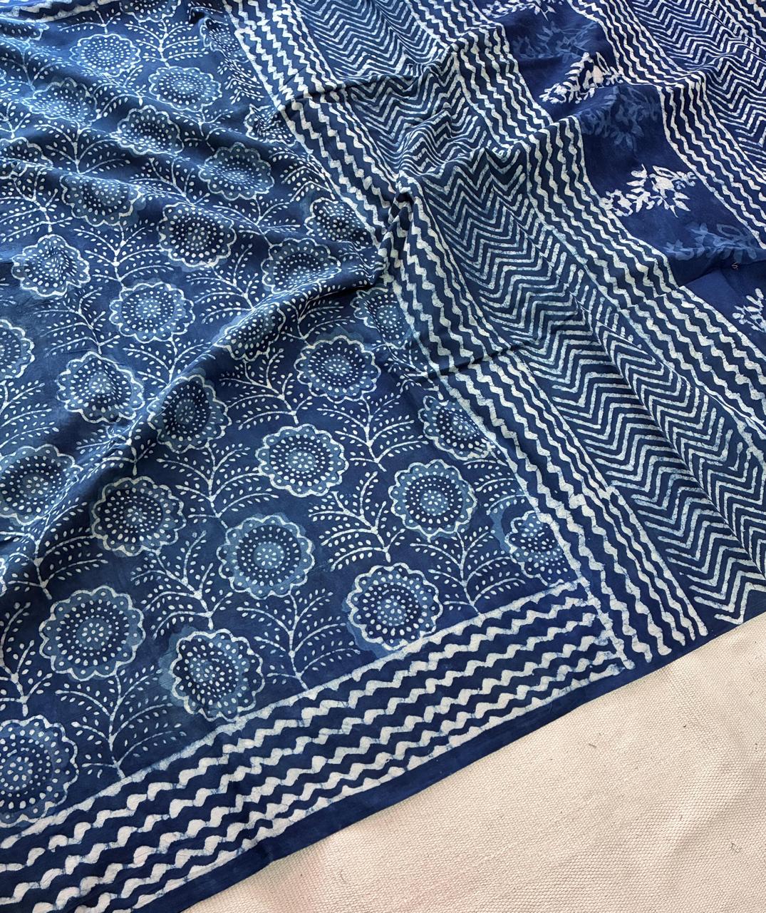 Hand Block Printing Saree In Mulmul Fabric