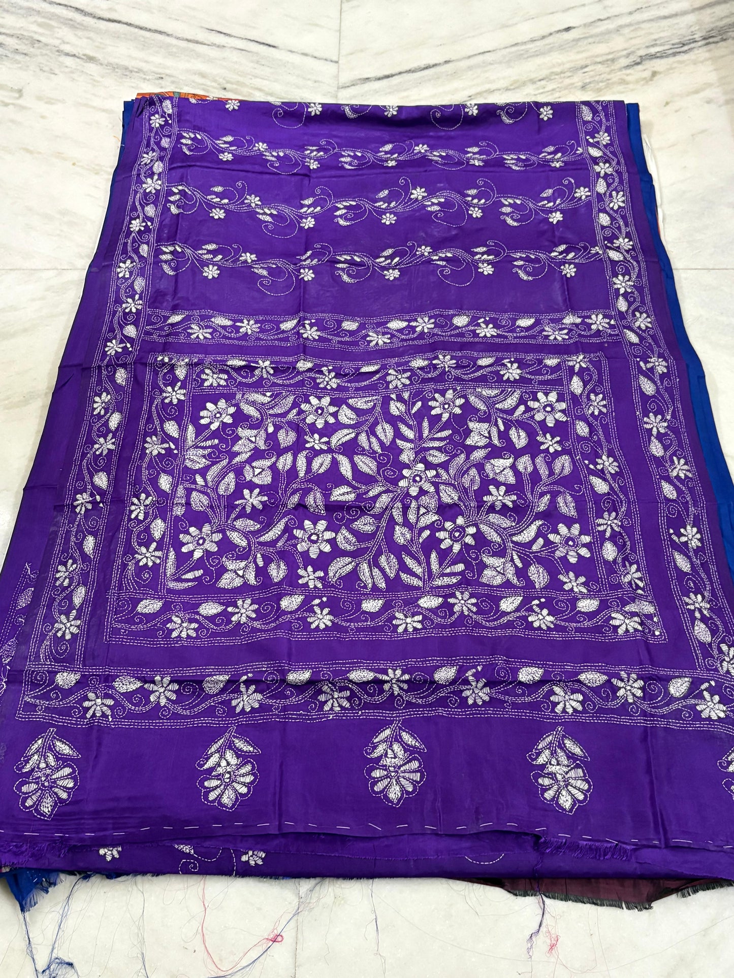 Blended Murshidabad Silk Hand Crafted Kantha Stitch Saree