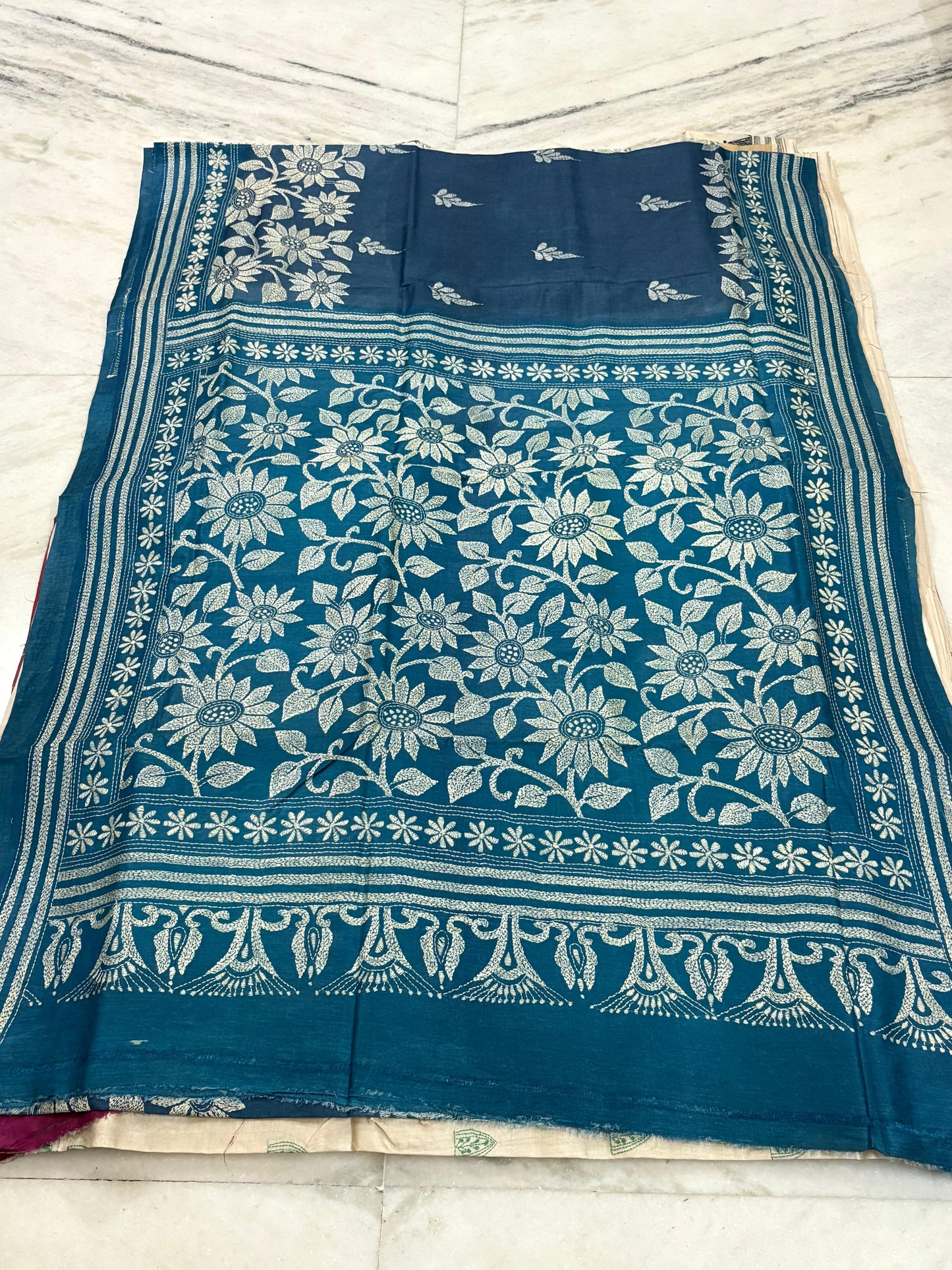 Korean Tussar Handicrafts Kantha Stitch Saree
