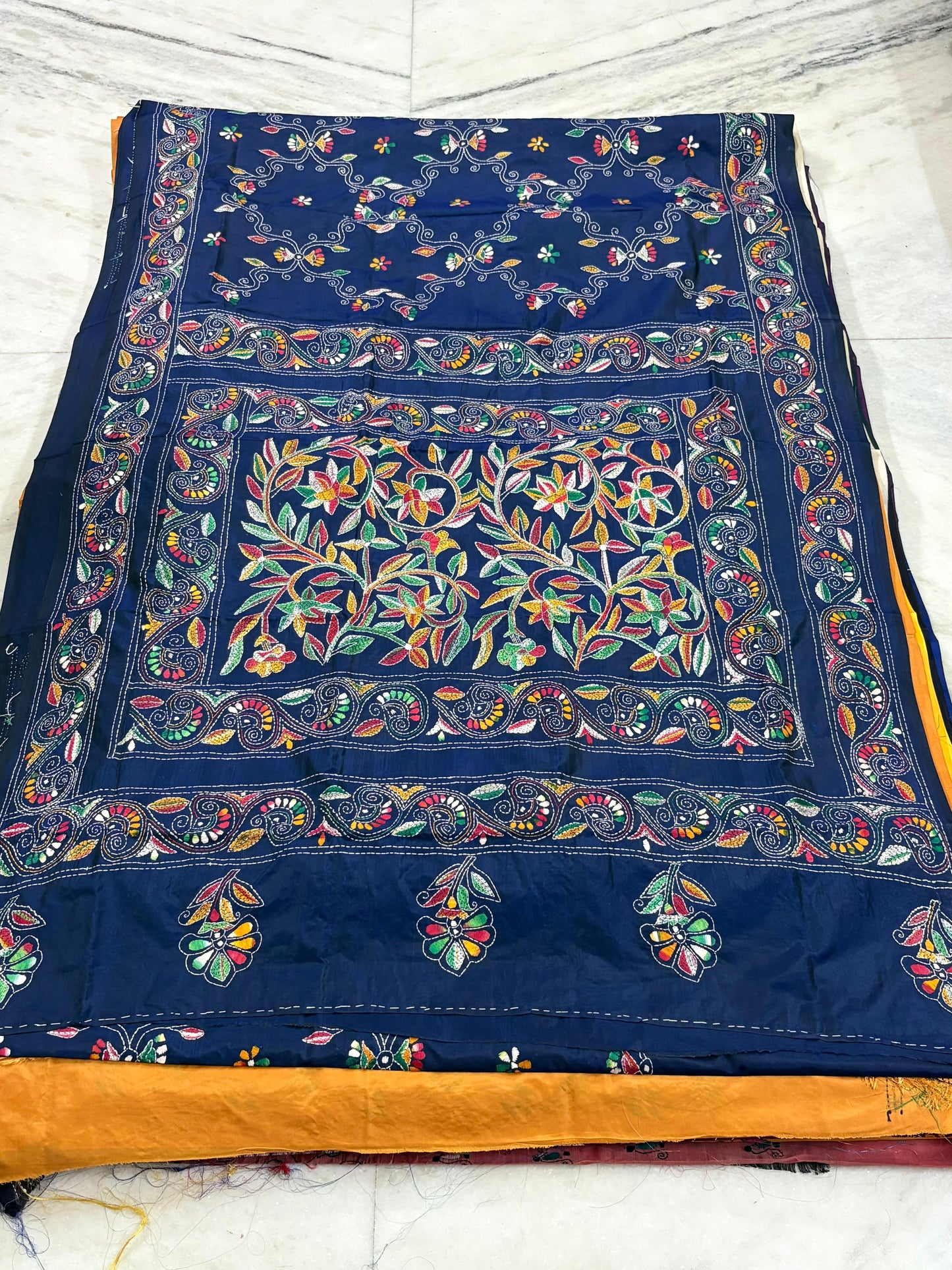 Blended Murshidabad Silk Hand Crafted Kantha Stitch Saree