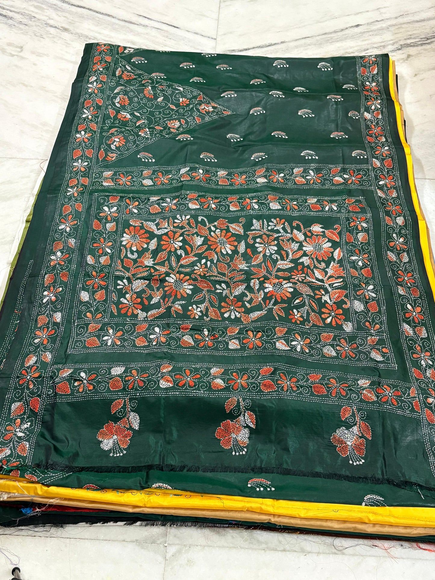 Blended Bangalore Silk Hand Crafted Kantha Stitch Saree
