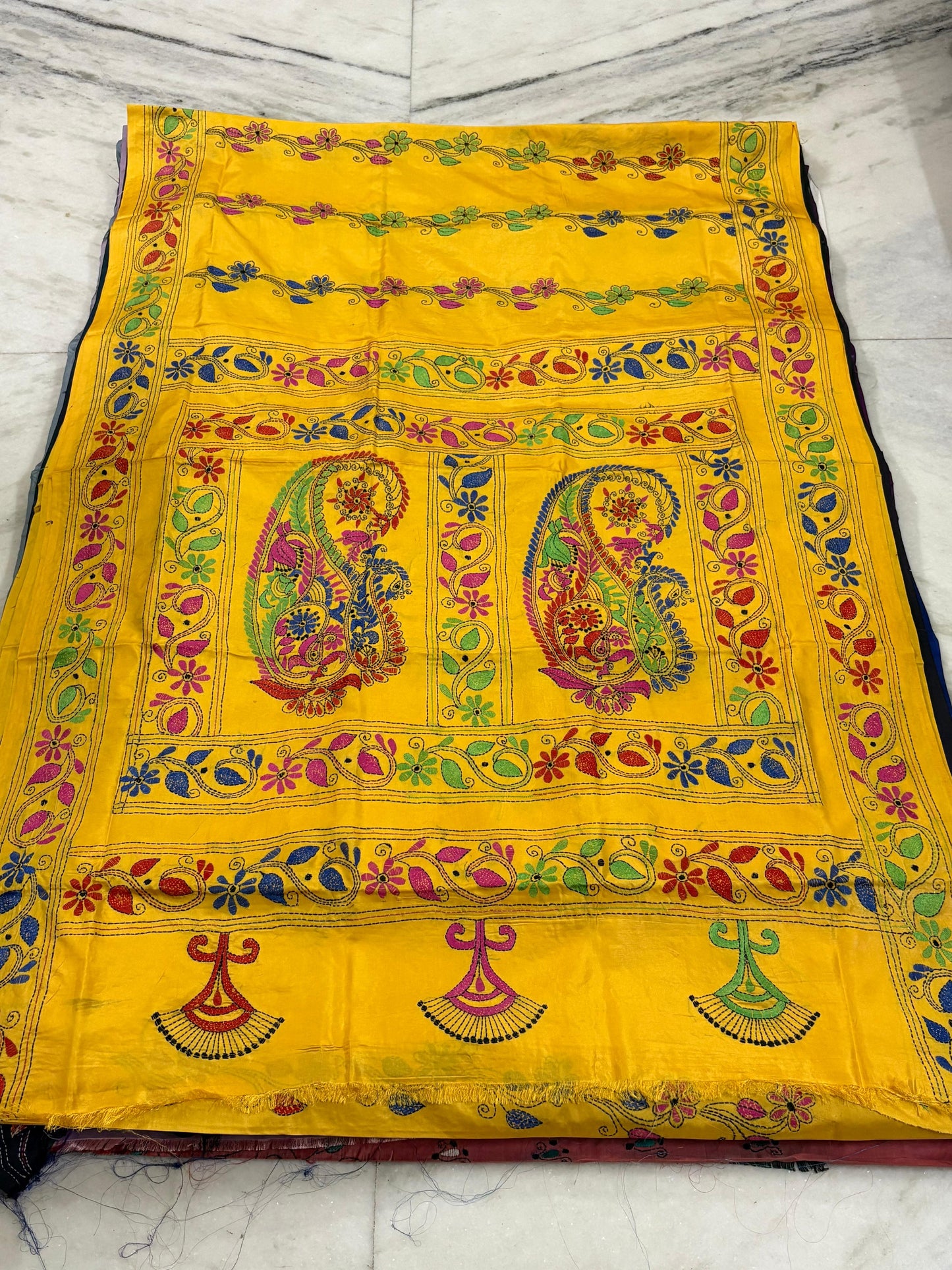 Blended Murshidabad Silk Hand Crafted Kantha Stitch Saree