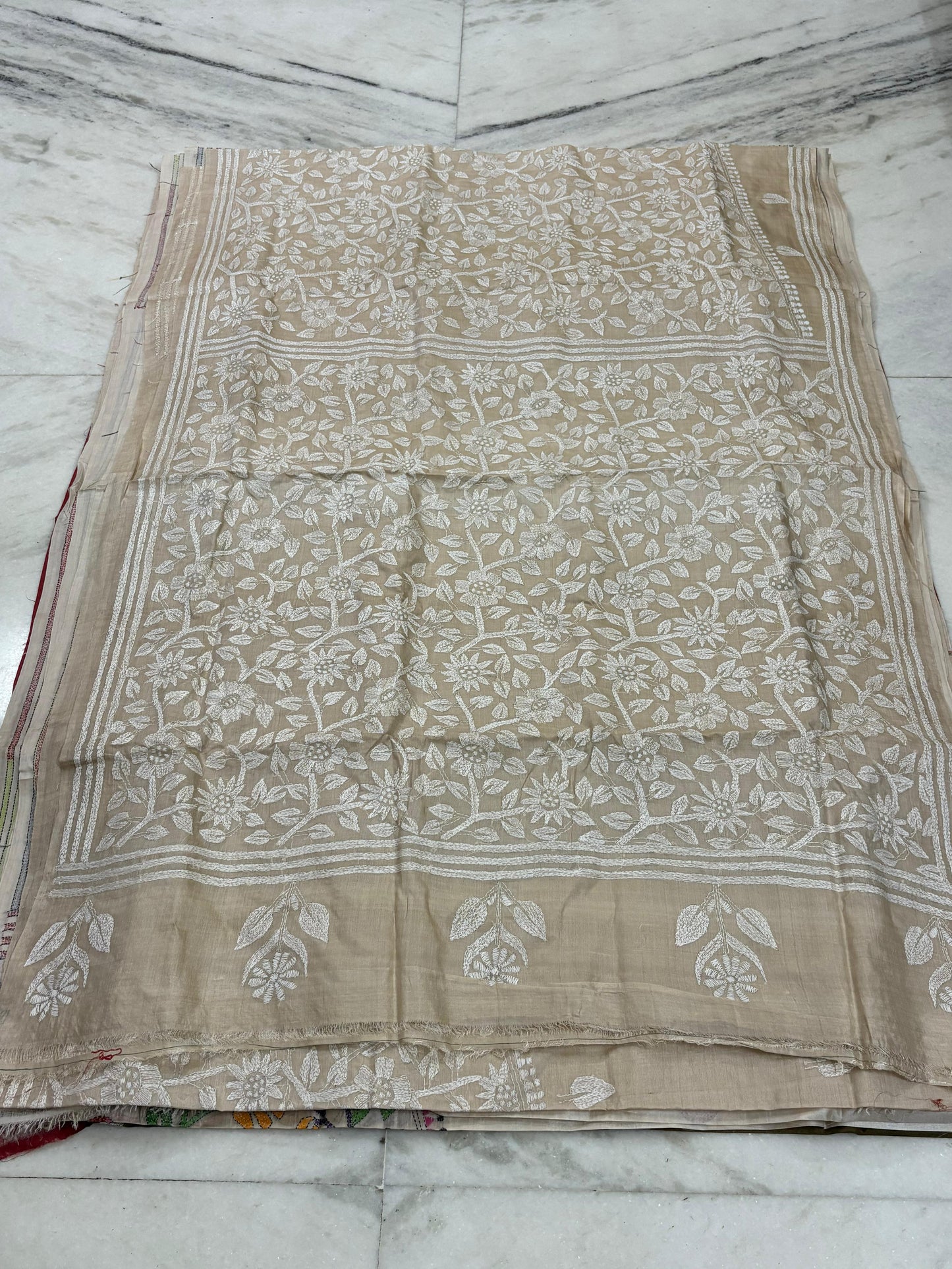 Korean Tussar Handicrafts Kantha Stitch Saree