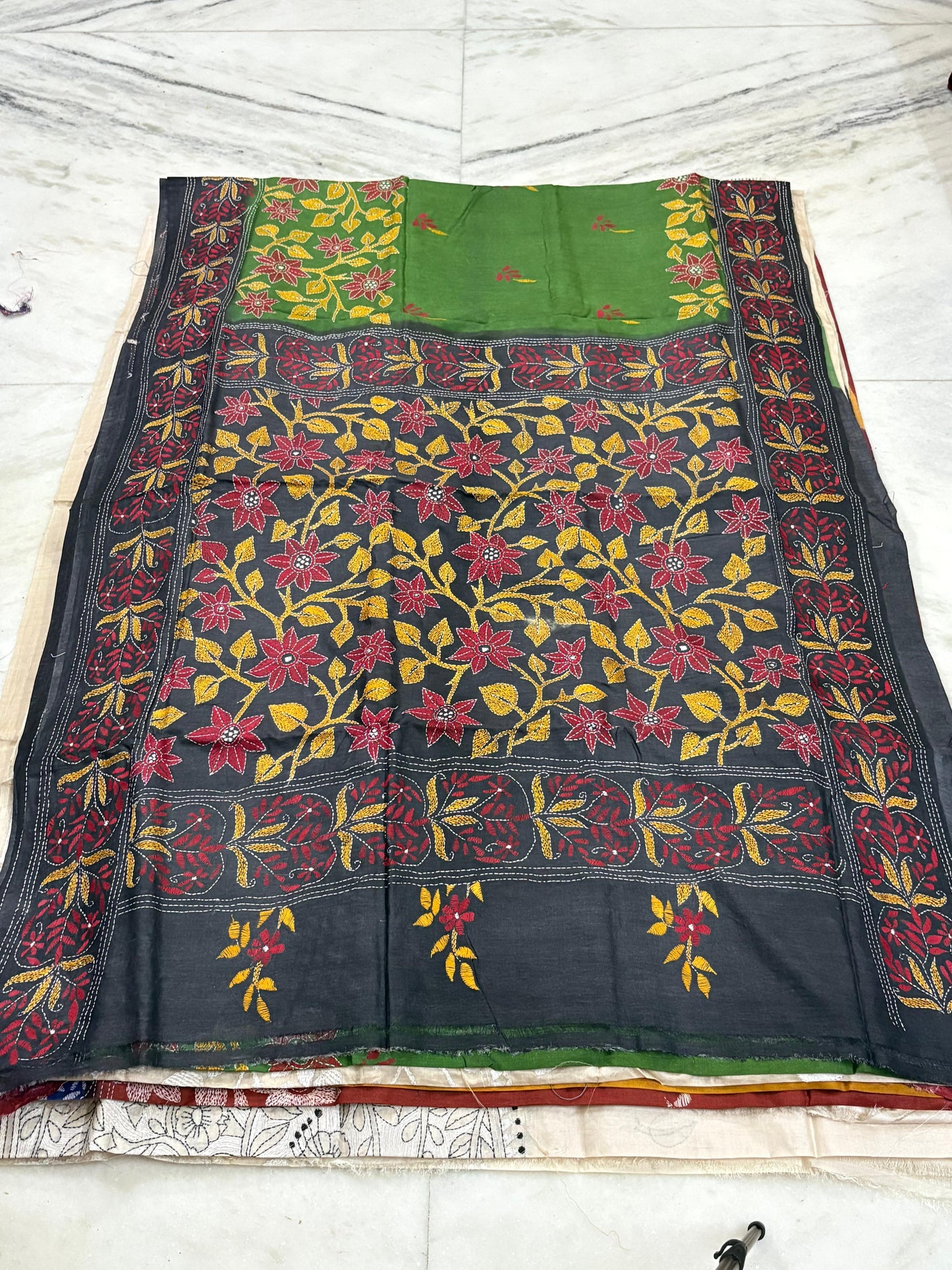 Pure Gachhi Tussar Handicrafts Kantha Stitch Saree