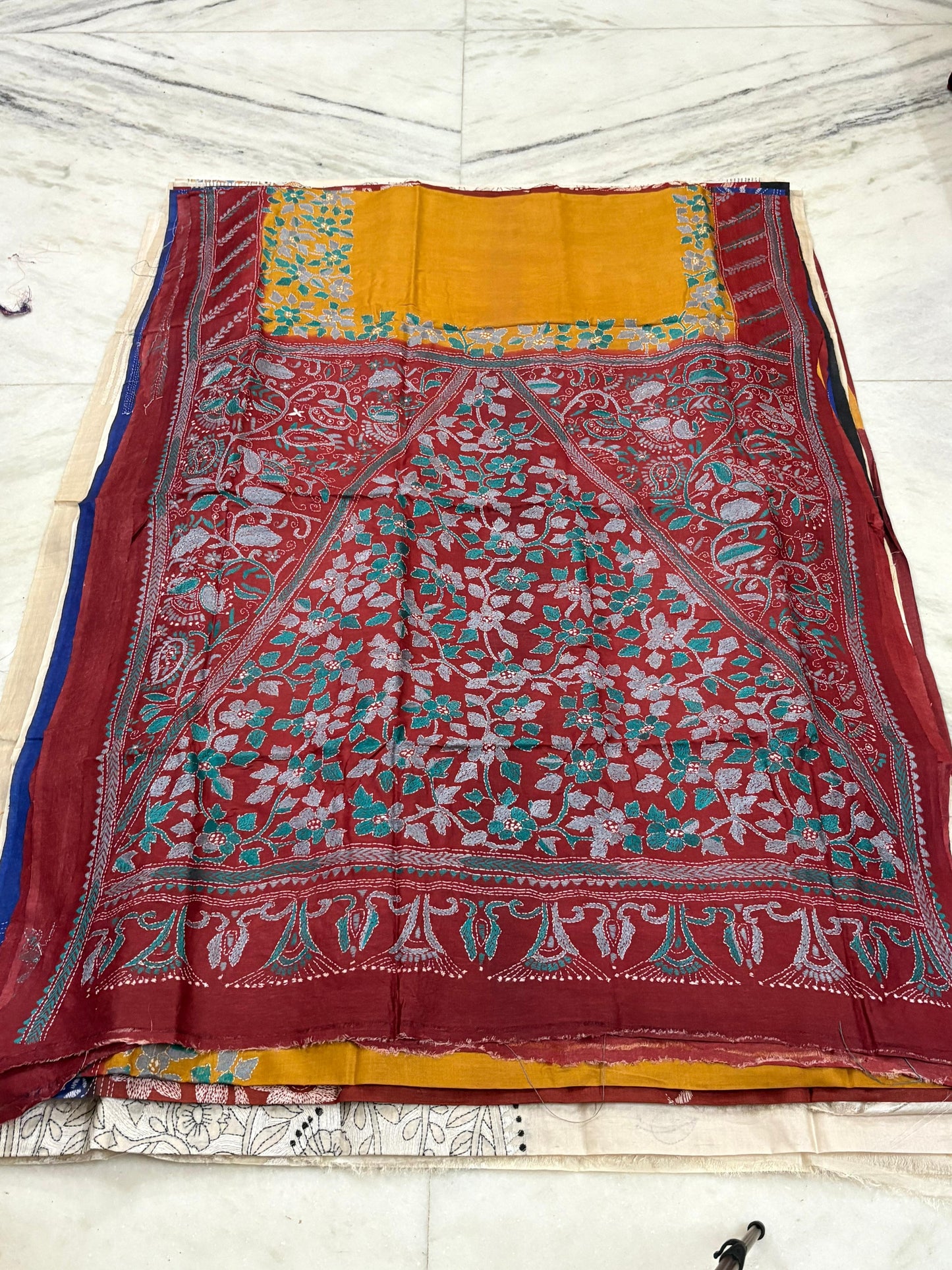 Pure Gachhi Tussar Handicrafts Kantha Stitch Saree