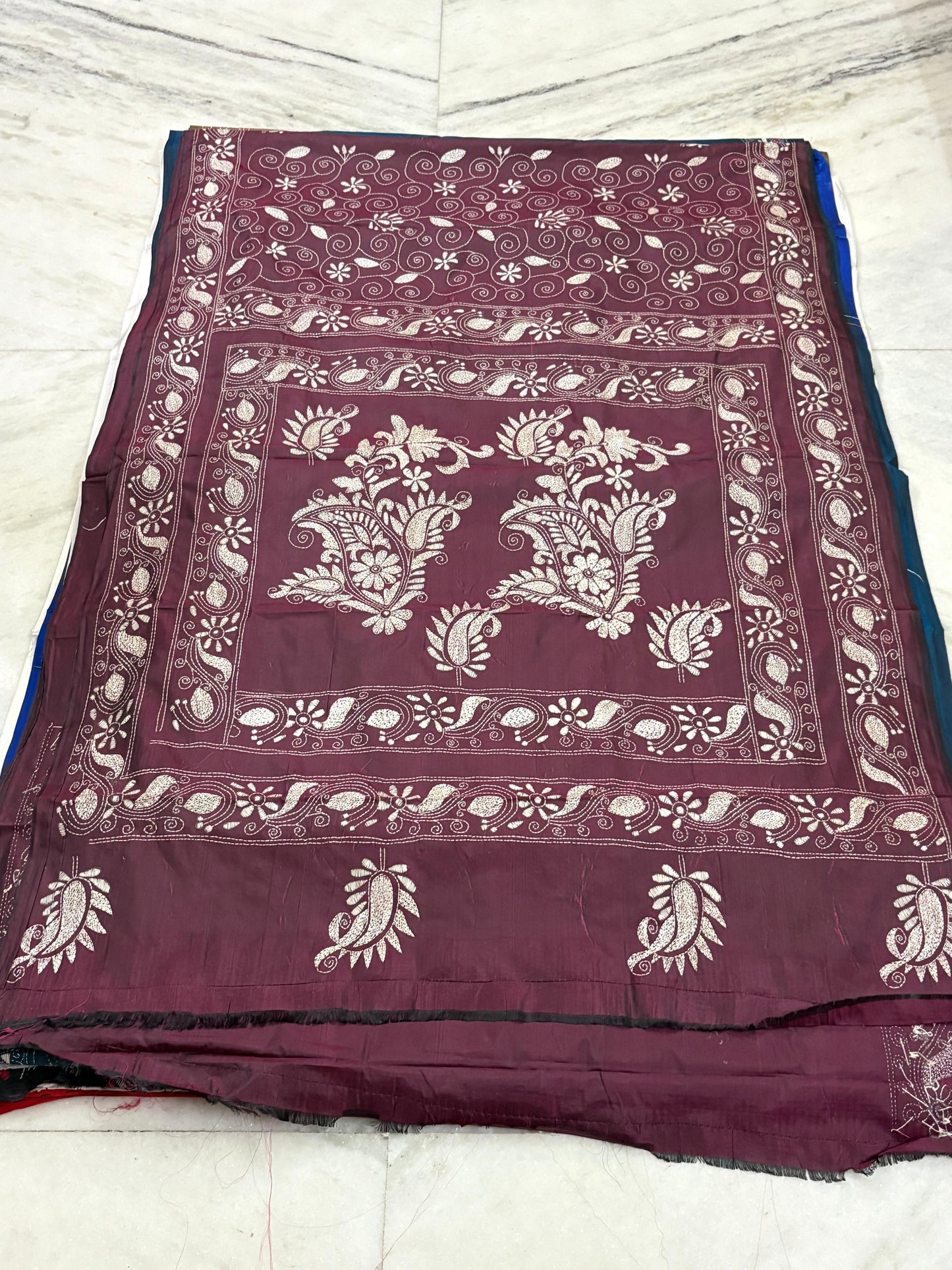 Blended Murshidabad Silk Hand Crafted Kantha Stitch Saree