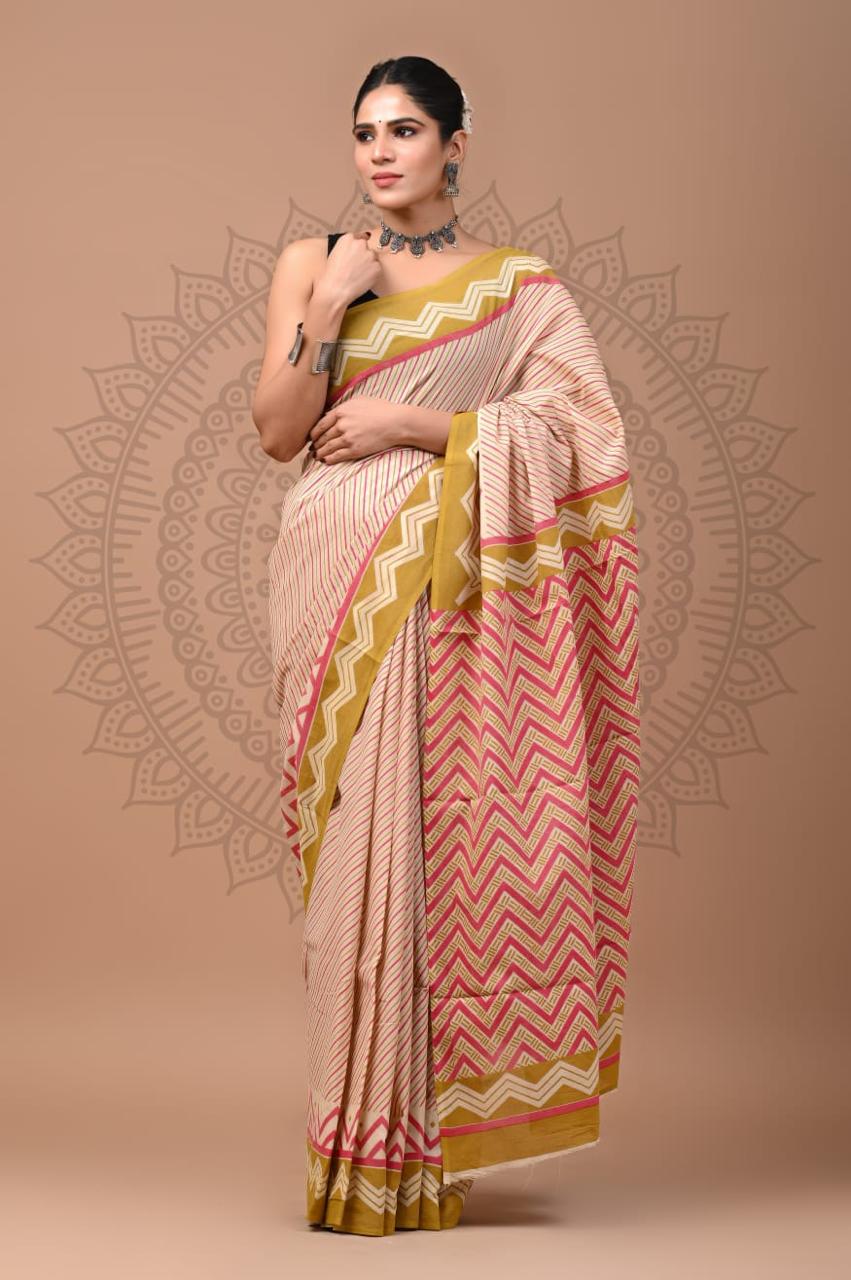 Hand Block Printing Saree with Miscellaneous Dyes