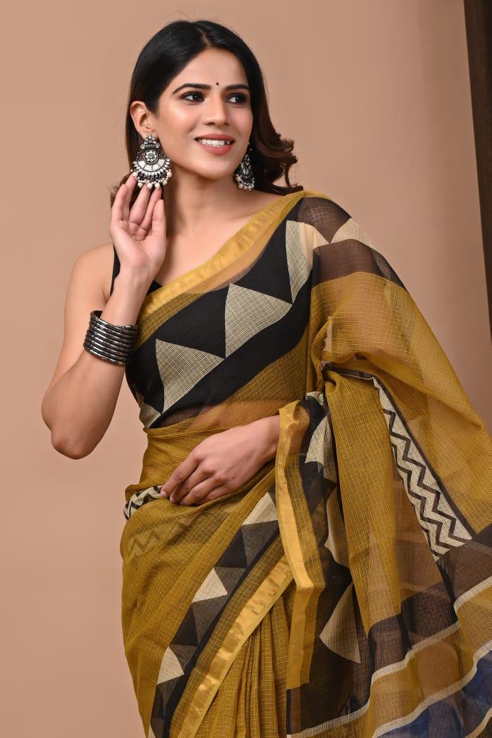Hand Block Printing Saree on Kota Silk