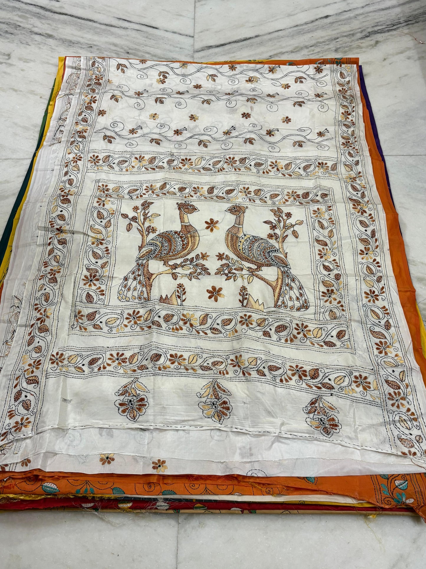 Blended Murshidabad Silk Hand Crafted Kantha Stitch Saree