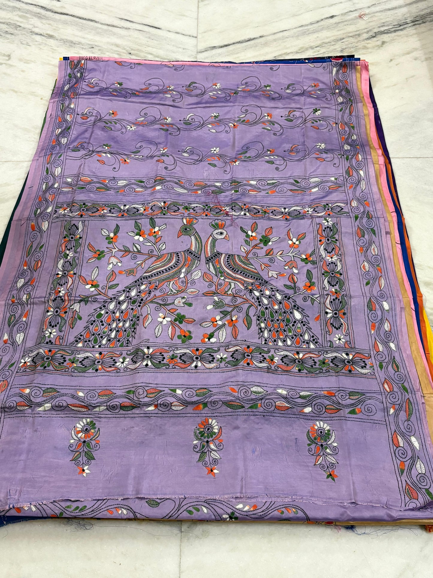 Blended Murshidabad Silk Hand Crafted Kantha Stitch Saree