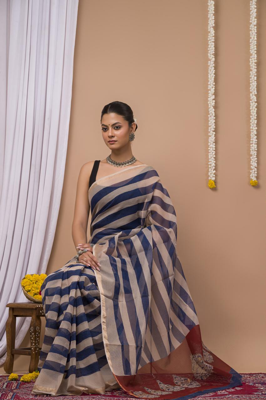 Hand Block Printing Saree on Kota Silk