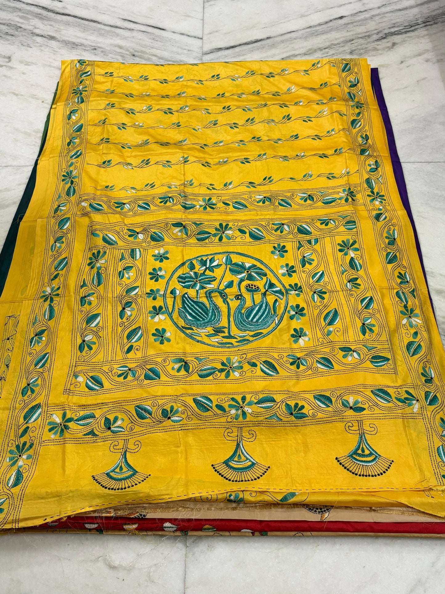 Blended Murshidabad Silk Hand Crafted Kantha Stitch Saree