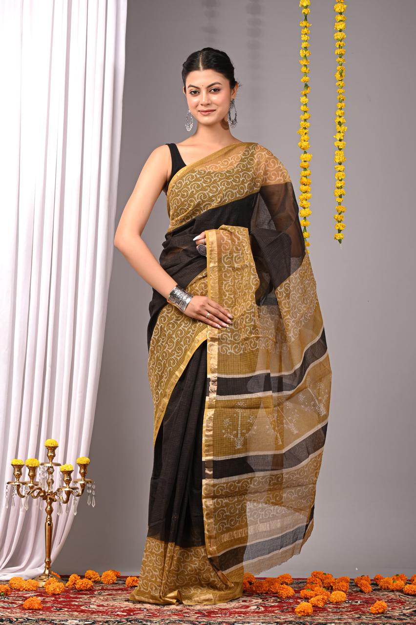 Hand Block Printing Saree on Kota Silk