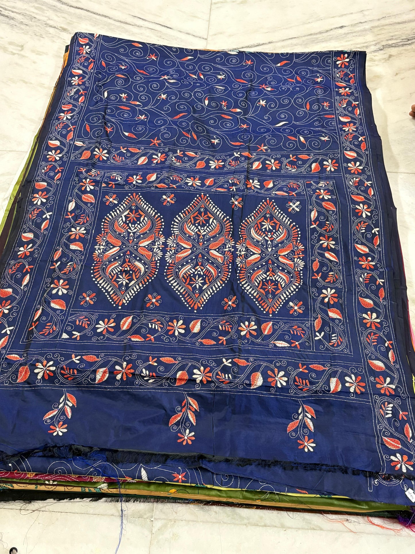 Blended Bangalore Silk Hand Crafted Kantha Stitch Saree