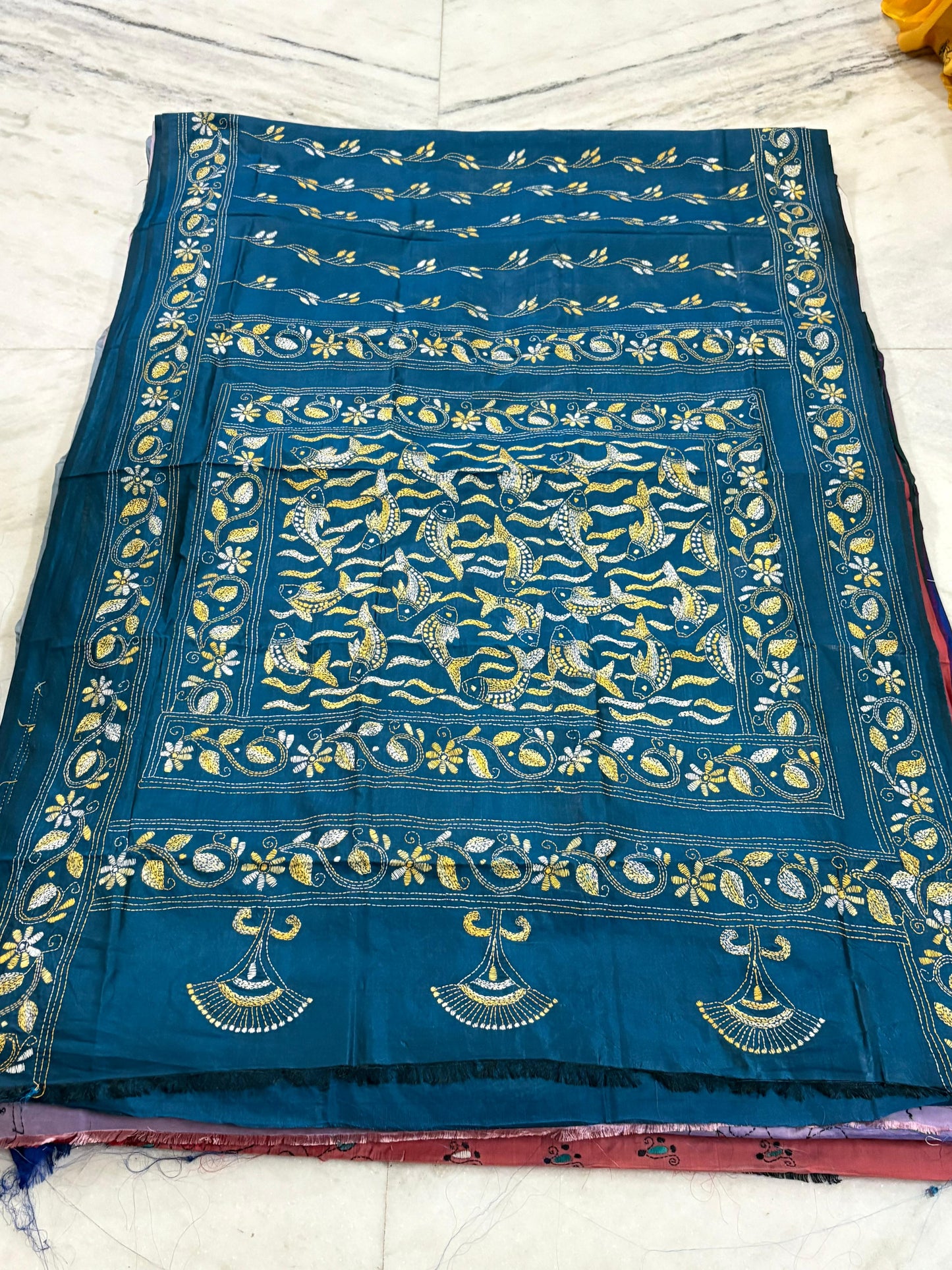 Blended Murshidabad Silk Hand Crafted Kantha Stitch Saree