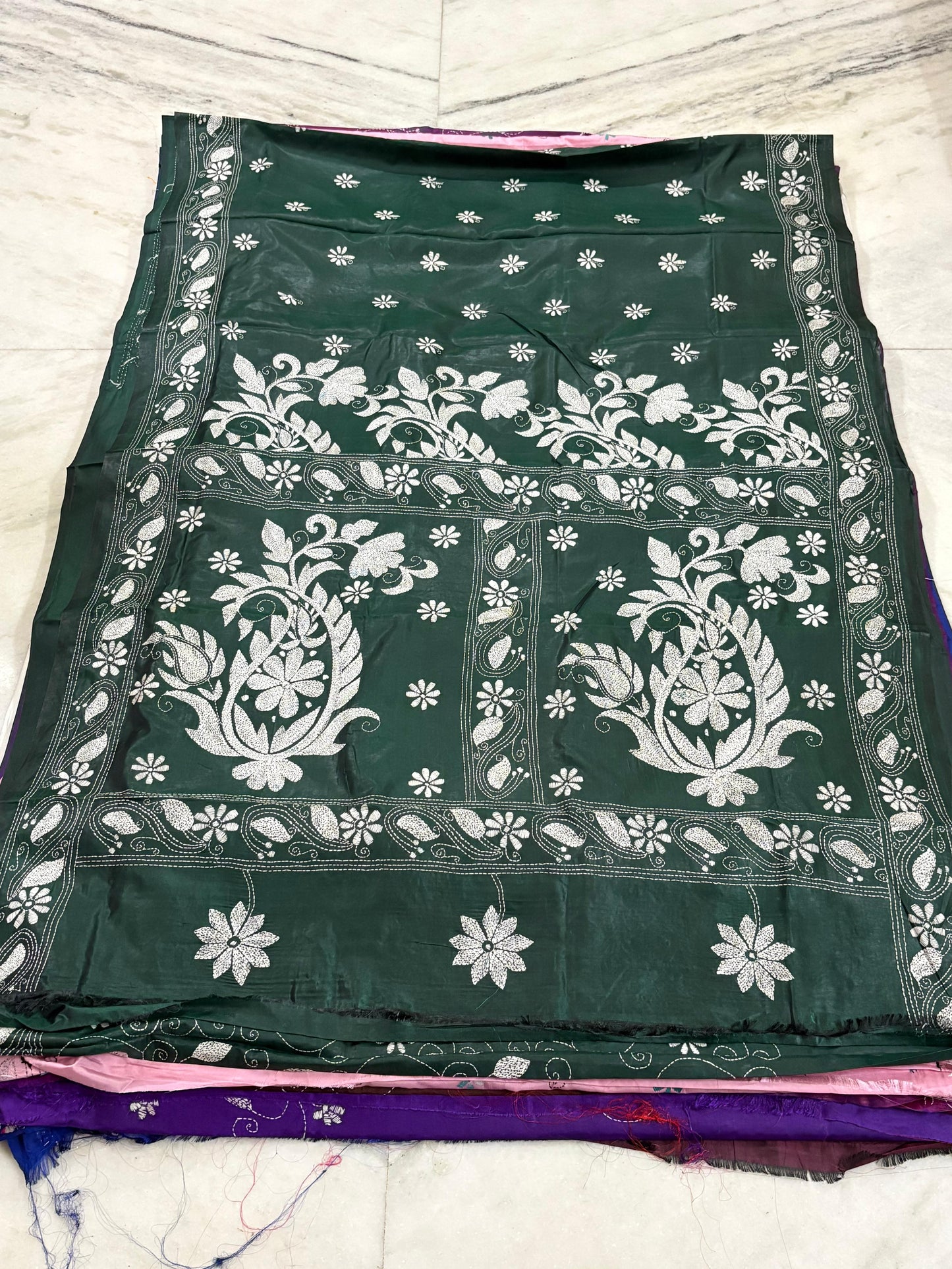 Blended Murshidabad Silk Hand Crafted Kantha Stitch Saree