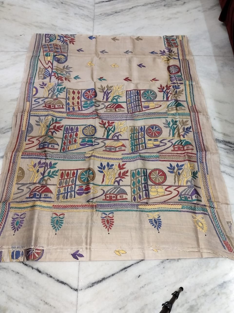 Pure Gachhi Tussar Handicrafts Kantha Stitch Saree
