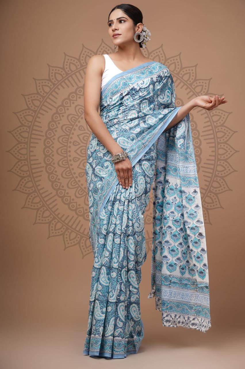Hand Block Printing Saree with Miscellaneous Dyes